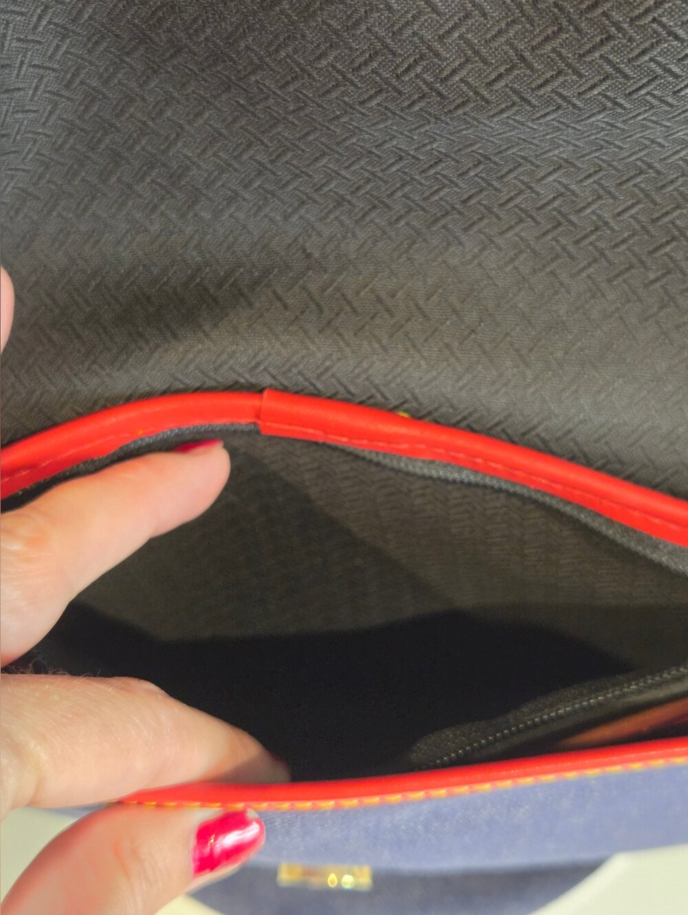 Dooney & Bourke Denim & Red Leather Crossbody Flap Bag - Vintage Made in USA - Picture 12 of 14